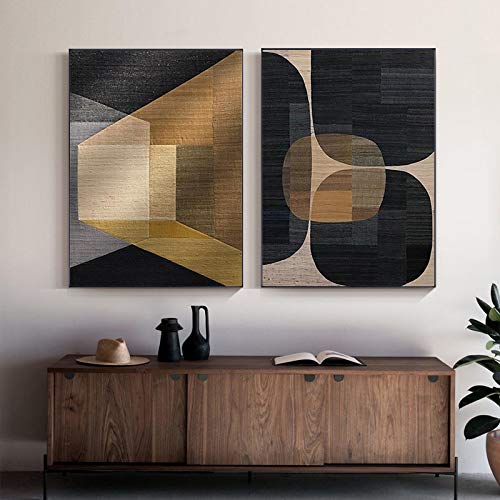 Lienzo geométrico marrón de estilo nórdico para decoración de despachos y salas de estar actuales