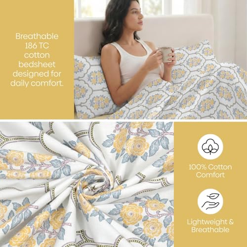Image of Haus & Kinder Bed Sheet Double Bed | 100% Combed Cotton 186 TC Queen Size Bedsheet | 100 X 90 Inches Double Bed Bedsheet with 2 Pillow Covers | Soft, Chic, Cozy, - Celebration in Bloom