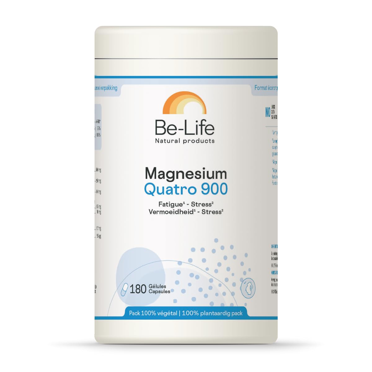 BE-LIFE | MAGNESIUM QUATRO 900 | Complément alimentaire | Fatigue & Stress | fonctionnement normal du système nerveux | vitamine B6 | 180 gélules