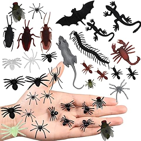 50PCS Halloween Party Supplies Black Plastic Spiders, Plastic Realistic Bugs Fake Spiders Mini Fake Spiders Party Joke Supplies for Prank Props, Halloween Decorations (ZZ-50PCS) Cover