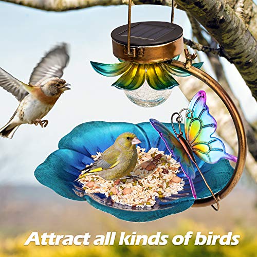Birdream BD-BF-0065 Solar Bird Feeder For Outside Hanging Wild Birdfeeders Seed Tray Outdoor Solar Powered Garden Light Metal Butterfly Decorative Led Landscape Lighting Waterproof 9.5 Inch Dia thumb #5