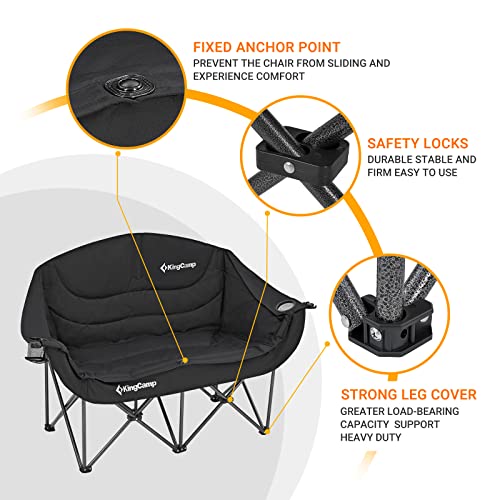 KingCamp-Double-Camping-Chair-Oversized-Loveseat-Camping-Couch-Heavy-Duty-Outdoor-Folding-Chair-with-Cup-Holder-Wine-Glass-Holder-Support-550-lbs-for-Outside-Picnic-Beach-Travel-Deep-Black