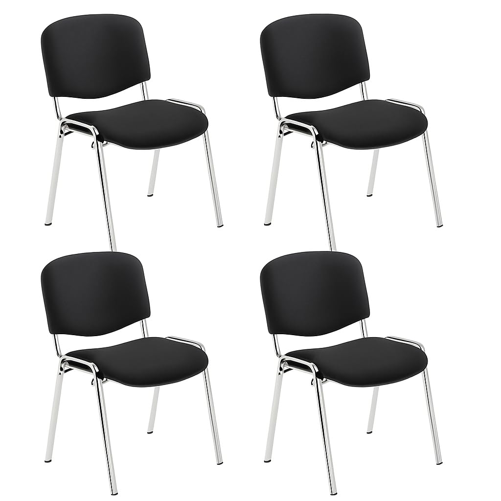 Office Hippo Heavy Duty Stackable Meeting Chair With Strong Frame and Padded Durable Seat - Black/Chrome, 4 Pack, Up To 115kg Weight