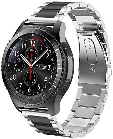 HUANLONG Gear S3 Frontier/Classic Watch Band,22mm Stainless Steel Link Bracelet Strap Compatible for Samsung Gear S3 Classic/Frontier/Galaxy Watch 46mm Smart Watch Fitness (Silver/Black)
