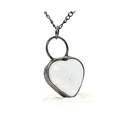 Big Funky Heart Necklace - Handmade Clear Glass Pendant - Romantic Jewelry Gift for Her,