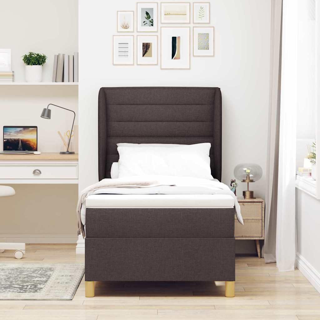 Lit à Ressorts avec Matelas Marron foncé 200 x 80 cm Tissu,Meubles,Lits & Accessoires,Lits & Cadres de lit,52.79 kg-3340658