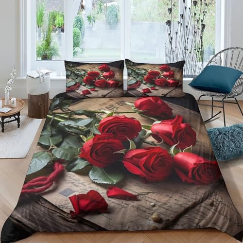 Linge de lit imprimé roses en microfibre douce avec fermeture éclair IOFEER - 2