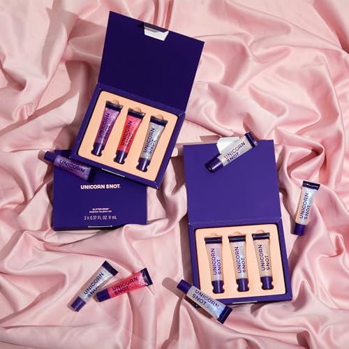 Image of UNICORN SNOT Plant-Based Glitter Lip Gloss Gift Set - Sparkly & Shimmer Lips | Holographic Lip Gloss | Vegan & Cruelty Free 0.37fl oz 3-Pack