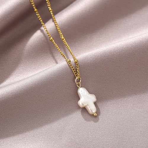 Pearl Cross Necklace for Women Nature Freshwater Pearl Cross Necklace Baroque Pearl Necklace Chunky Big Cross Pearl Necklace2