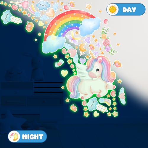 Vinilos decorativos unicornio y arcoíris luminosos para pared miniatura 3