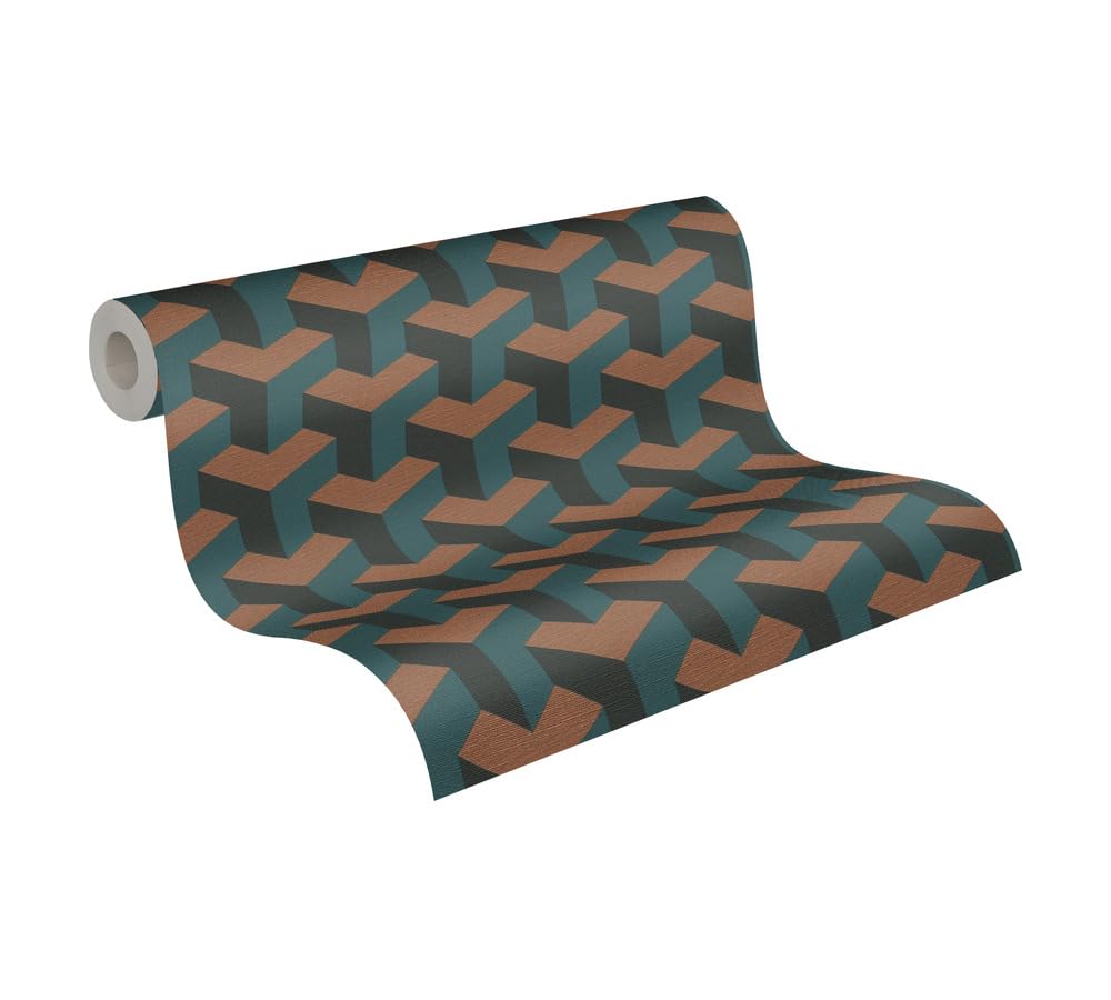 livingwalls papier peint intissé à effet métallique en bleu, vert, noir, rosé, métallisé – papier peint de design contemporain 10,05 x 0,53 m – 781502