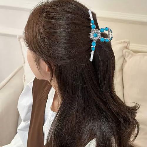 2 PACK Extra Turquoise Blue Stone Sun Hair Claw Clip, Metal Retro Style Hairpin Western Hair Clip, Nonslip Hair Accessories for Thick Hair miniatura 4