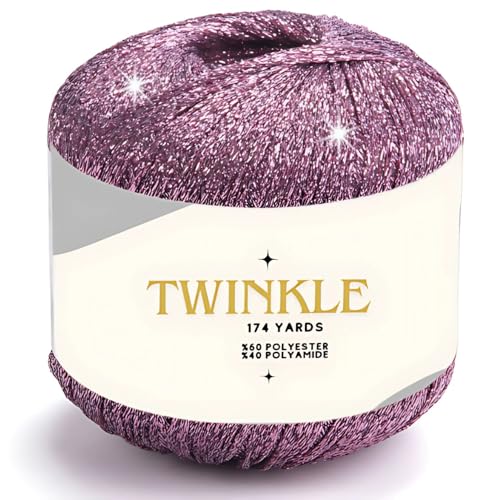 Image of Twinkle Metallic Glitter Yarn Sparkle Fine 1 Light Fingering Weight Worsted Gold Silver for Crochet Knitting, 25g 0.88oz, 175yard Soft Craft Shawls Cardigans Bags Lurex (Mauve Breeze, Pack 1)