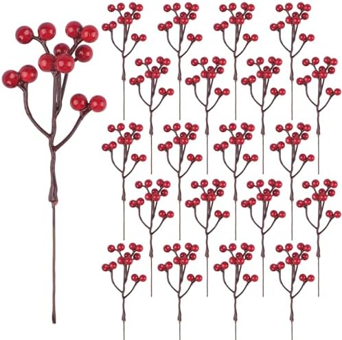 20 Pi?�ces D?�coration Artificielle de Baies Rouges, Baies Rouges Branches de Baies de Houx pour 