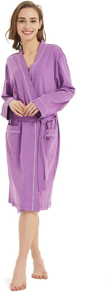 Gutherren Womens Cotton Robe Lightweight Soft Knit Bathrobes Summer Spa Comfy Sleepwear Ladies Loungewear