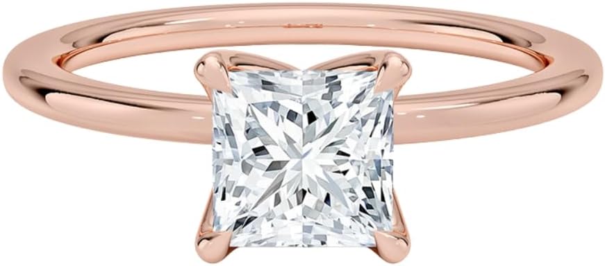 VIVARIS & CO. 1-5 Carat IGI CERTIFIED Princess Cut Lab Grown Diamond Ring 10K 14K 18K Solid Gold Solitaire Lab Grown Diamond Engagement Ring Christmas Gift For Women (Color:E-F, Clarity: VVS2)