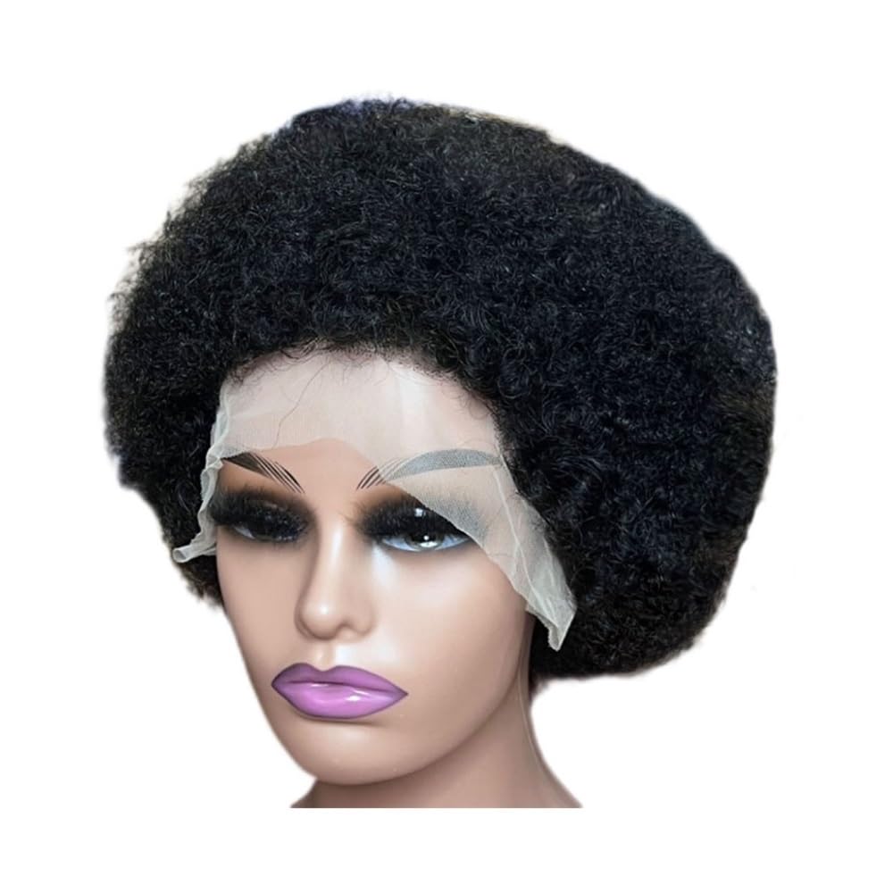 xiuling4568 Black Afro Kinky Curly Human Hair Short Wigs for Women, Full and Fluffy Glueless Wig Pixie Cut Natural Looking Hairs Extensions