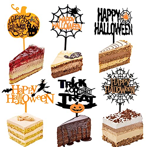 Black Orange Happy Halloween Cake Topper Halloween Party Decorations Trick Or Treat Cake Topper Halloween Cake Decoration Witch Cupcake Topper Pumpkin Cake Decoration #TOP7