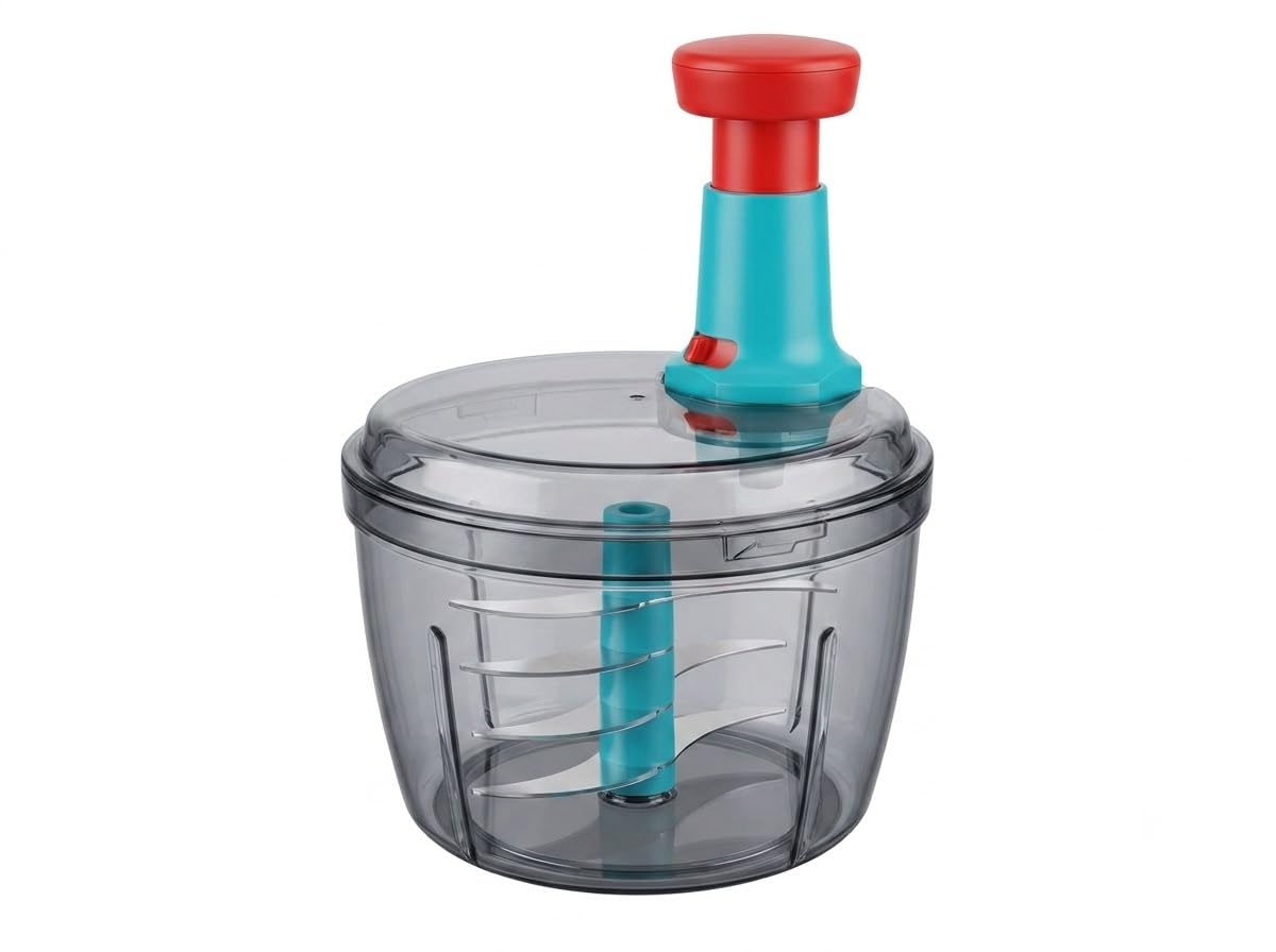 Manual Push Chopper with 4-Tier Stainless Steel Blades | Dishwasher Safe Bowl, Spring-Loaded Handle, Leak-Proof Clear Lid, Chops Veggies & Fruits, Anti-Slip Bottom Ring-image-17
