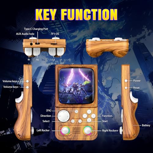 Image of R36TMAX Retro Gaming Console Handheld - 4.0 inch IPS Screen,64GB Retro Handheld Game Console, 5G WiFi Online Play,RGB Joystick,4000mAh Portable Retro Game Console -Wood Grain Brown