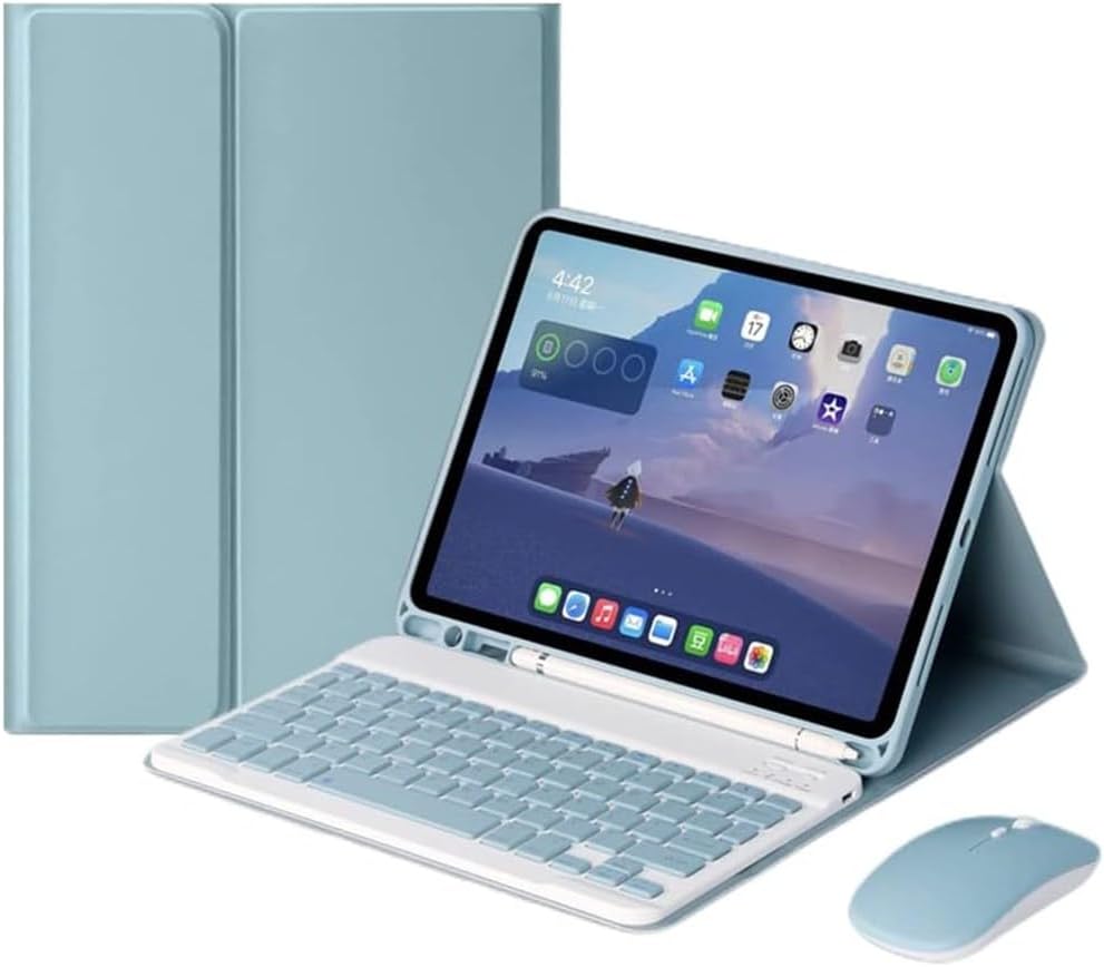 Keyboard Case Mouse for Galaxy Tab A7 10.4 inch 2022/2020 Model (SM-T509 T500 T503 T505 T507), Detachable Cute Color Keyboard Case,Mist Blue
