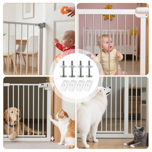 4 Stück Druckschrauben und 4 Sicherheits Wandschutz Pads, Treppenschutzgitter Verlängerung 8-teiliges Set, Gewindestangen für Babygitter ohne Bohren für Haustier Kindergitter Treppengitter