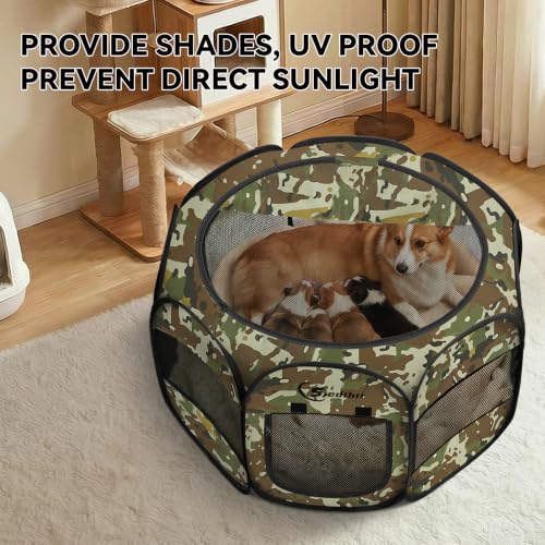 Image of Siedihit Dog Cat Playpen, Medium Puppy Pet Playpen, Dog Crate Tent Cage Indoor /Outdoor, Portable Pop Up Dogs Kennel Playpen with Carrying Case for Dogs /Cats /Rabbits(Green Camo, Medium)