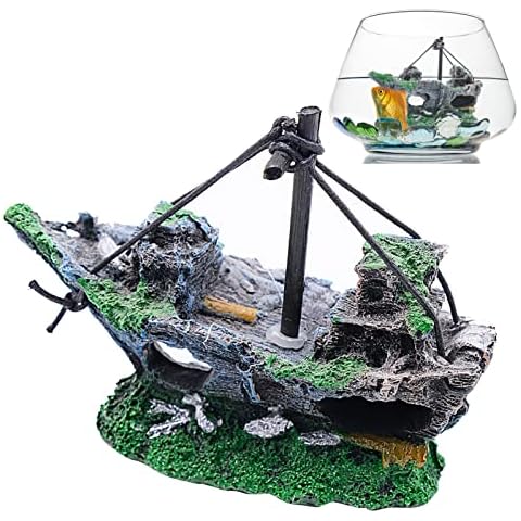 YHSKJCD Aquarium Shipwreck Decorations, Resin Material Ship Decorations Fish Tank Sunken Ship Ornament Aquarium Environment Friendly Decorations Cover