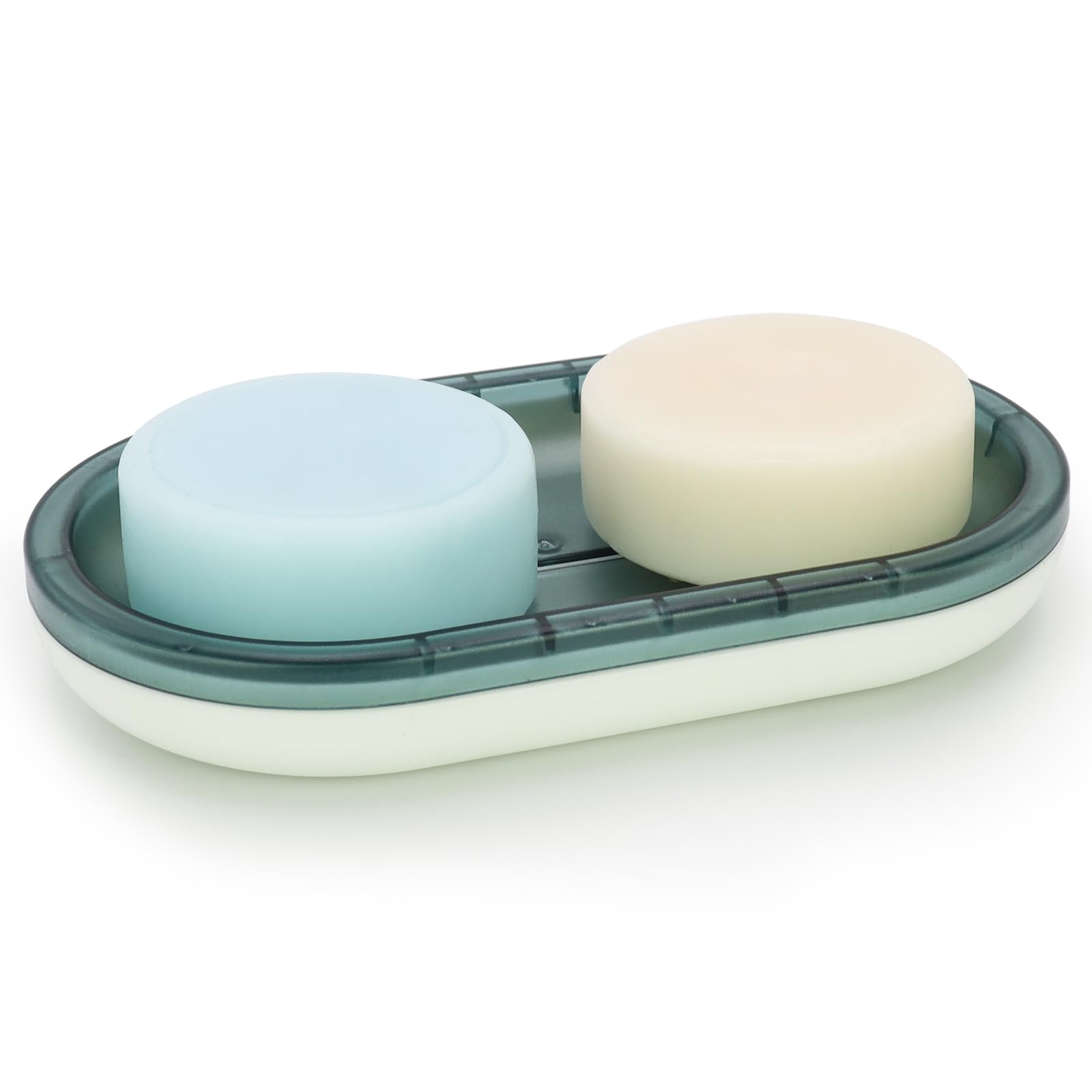 Portasapone con scolapiatti che può contenere fino a due barre da 141,7 g o una barra da 283,5 g, nero/bianco (blu e bianco)