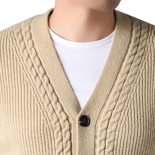 Mens Wool Blend Knitted Cardigan Line Type Textured Sweaters V-Neck Long Sleeve Topcoat with Pockets3