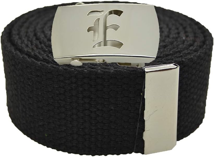 BodyJewelryOnlineOld English Initial"E" Canvas Military Web Belt & Big Silver Buckle 60 Inch