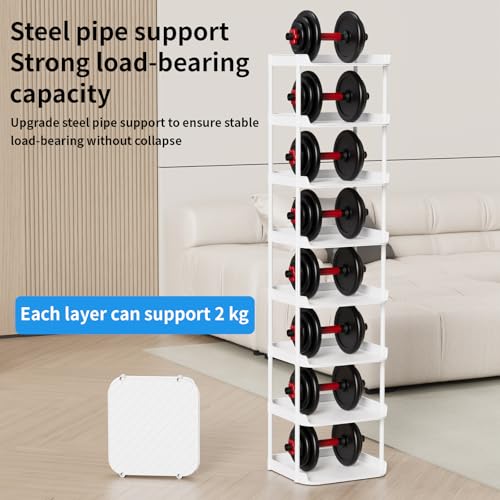 Altdnmaf 8 tier Narrow Shoe Storage Rack, Compact Single Shoerack Stand for Slim Space, Stackable Tall Thin Show Tower, Solid Plastic Shelves, for Hallways, Kitchens, Bedrooms Tidy Organizer, White - Image 4