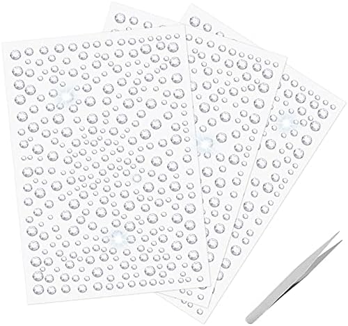 Rhinestone Stickers - Reastar 975PCS Self-Adhesive Gem Stickers with Tweezer, Acrylic Crystal Stick on Gems - for Nails Face Makeup Phone DIY Craft Decorations (3 Sheets, APPR 3-6mm)