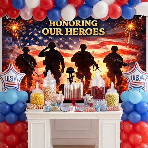 Image of BlissYard Patriotic Banner 71x43 Inches 4th of July Decorations Honoring Our Heroes Memorial Day Backdrop Veterans Day Banner American Flag Military Tribute Banner Patriotic Decorations for Indoor Outdoor Home Yard Party Supplies
