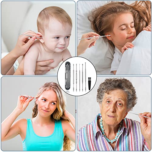 Hion Ohrenreiniger, Ohrenschmalz Entferner 6 in1 Medizinischer Ohrreiniger aus Edelstahl mit Aufbewahrungskiste Ear Cleaner, Geeignet für Kinder Jugendliche und Erwachsene(Silber)