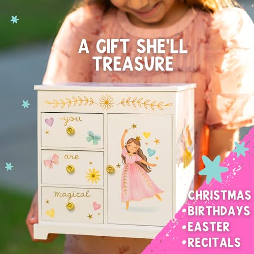 Giggle & Honey GHB1508 Princess Musical Jewelry Box For Girls - Kids Music Box With Drawers, Fairytale Gifts For Girls Birthday, Princess Jewelry Boxes thumb #1