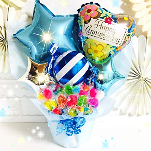 キャンディ15本付き【ブルー】キャンディブーケ バルーンギフト【エムズバルーン】【mzballoon】バルーン 風船 開店祝い 周年 誕生日　卓上バルーン (Congrats/発表会・お祝い)のサムネイル