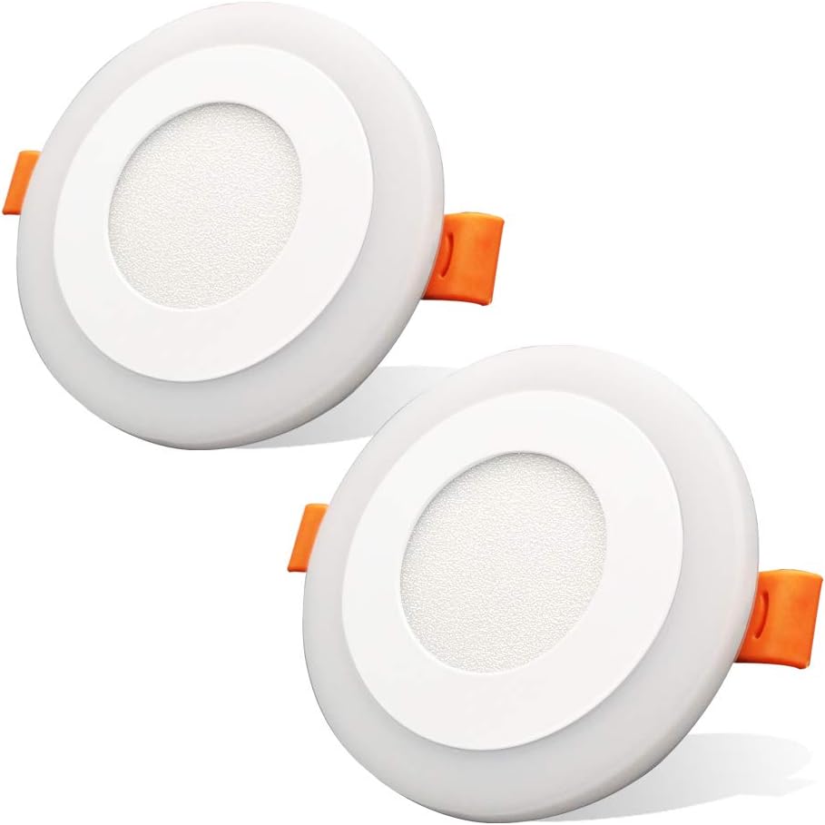 2 Pack LED Recessed Ceiling Lights, 3 x 3W Round White and Blue Downlights, Cut-Out 69mm(65-70mm) for Living Room Bedroom Kitchen