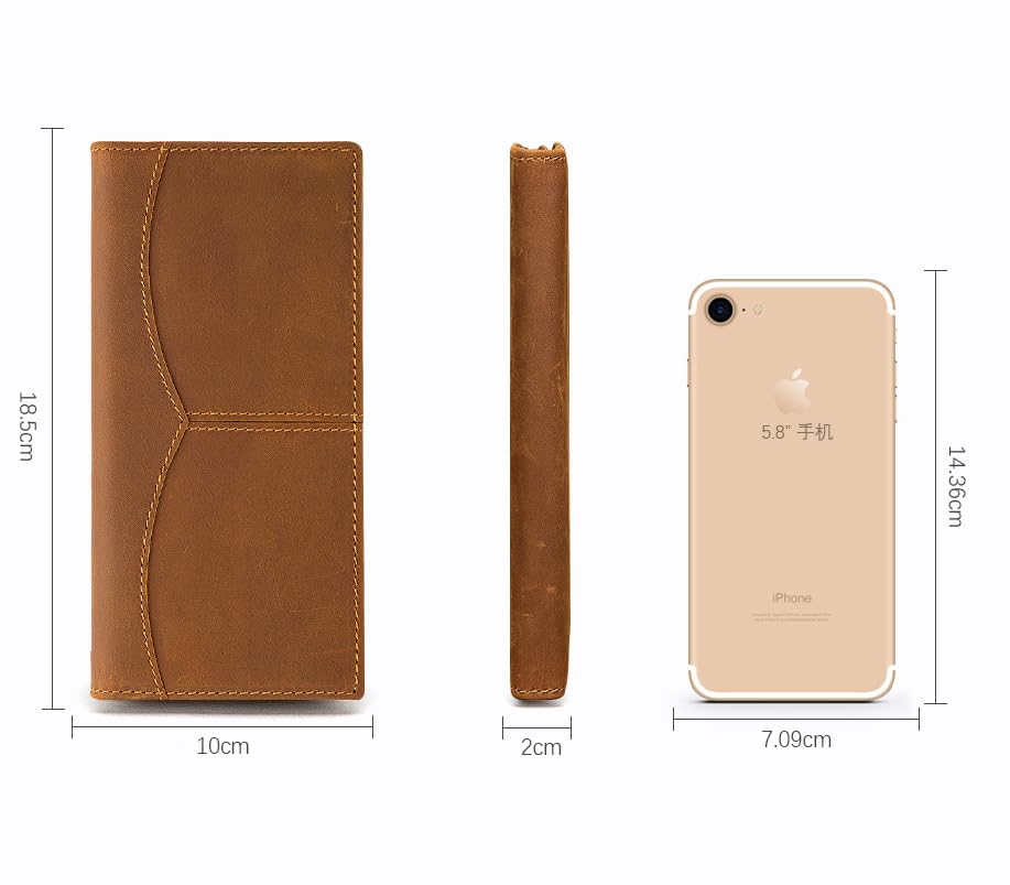 Retro Long Genuine Leather Bifold Wallet for Men with Zippered Coin Pocket Travel Size (Light Brown)4