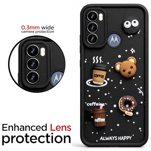 Image of Bintage Cute Fun Taddy| 3D Ball Bear| Donut| Coffee Rubber Case Camera Protection Back Cover Compatible for Motorola G40 Fusion - Black