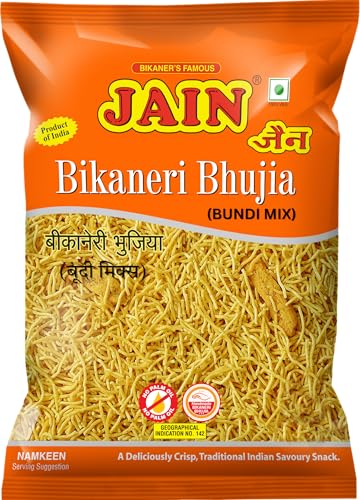 Image of JAIN Bikaneri Bhujia (Boondi Mix), Size - 500g, Asli Bikaneri, Handmade, No Palm Oil, Zipper Pack