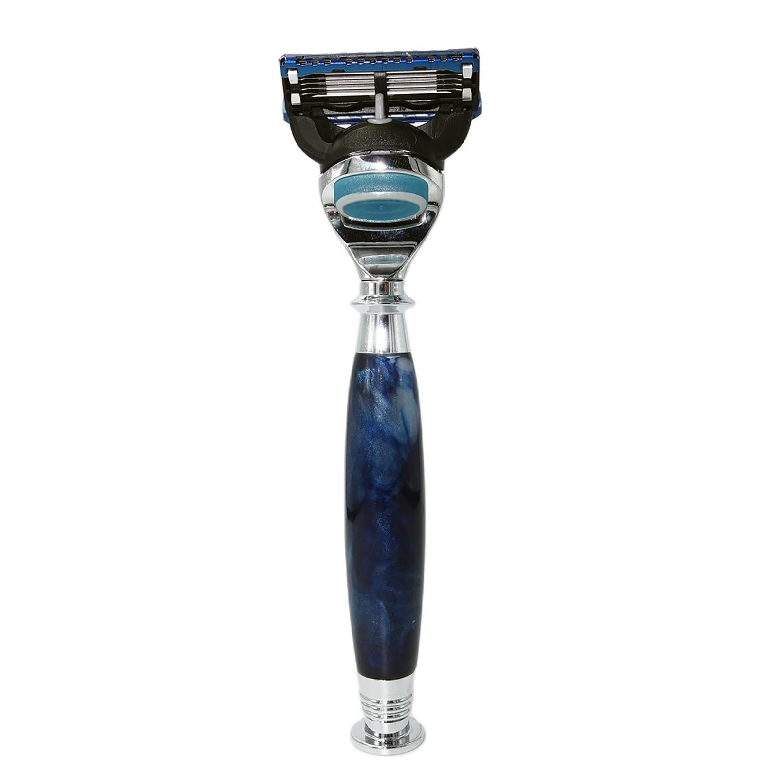 Juego de aseo de lujo para hombre, 5 cuchillas, compatible con maquinilla de afeitar, 100% pelo de tejón, cepillo de afeitar con mango marfil y base de soporte para jabón, diseño elegante,