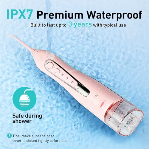 COSLUS Water Dental Flosser Teeth Pick C20(F5020E): Portable Cordless Oral Irrigator 300ML Rechargeable Travel Irrigation Cleaner IPX7 Waterproof Electric Flossing Machine for Teeth Cleaning, Pink - Image 5