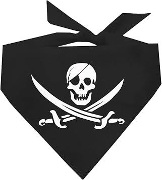 Pirate Skull Flag Dog Bandana | 100% Cotton Triangle | Made in USA | Halloween Costume | Skeleton | Monster | Pumkin Face | Parade Party | Trick or Treat | Black One Size 872