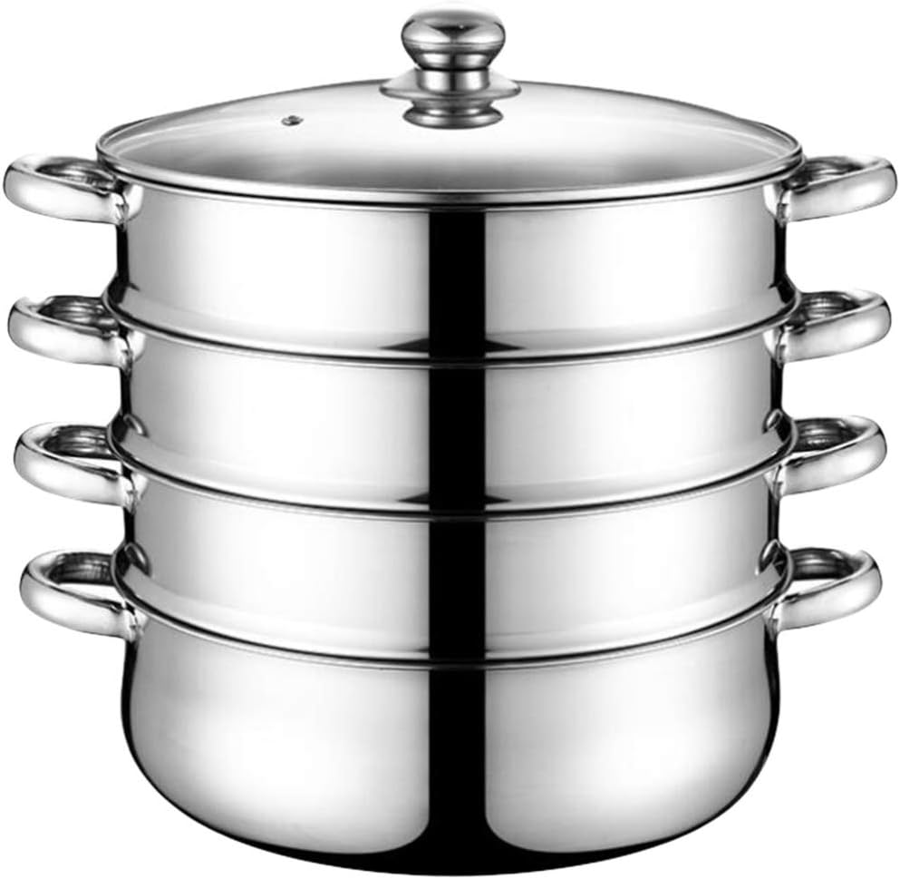 Vegetable Dumpling Stainless Steel Pot 4 Tier Multi-Functional Food Steam Pot For Cooking, Dia-28cm, Sliver Food Lip Gloss Set