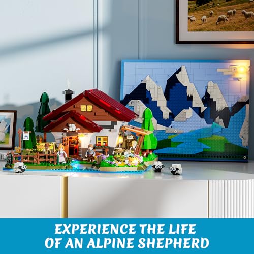 Shepherd's Cottage Alpine Farm - Set di costruzione per fattoria alpina, modello di montagna, 2265 pezzi, con luci a LED e sfondo 3D, giocattolo interattivo per fattoria di pecore con 4 - Lego - Immagine 4