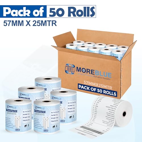 Image of MOREBLUE 58mm(2 inch) x 25 Meter Thermal Receipt Paper Roll, BPA-Free,Print for POS, Credit Card Machines, Cash Registers (Pack of 50)