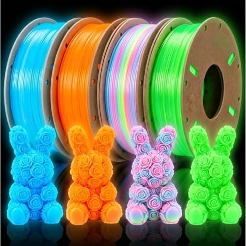 Filajoy3D Glow in The Dark Filament PLA, Green, BlueOrange,Yellow,Glow Rainbow, PLA Filament 1.75 mm, Dimensional Accuracy +/- 0.03 mm, 250g X 4 Pack