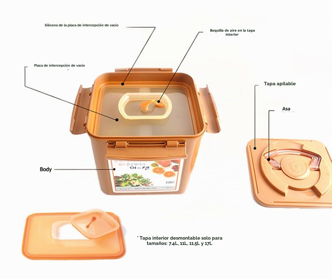 e-jen Recipiente de fermentación probiótica de kimchi y chucrut de alta calidad con tapa interior al vacío (loza marrón, 1.3 galones/5.2 L)