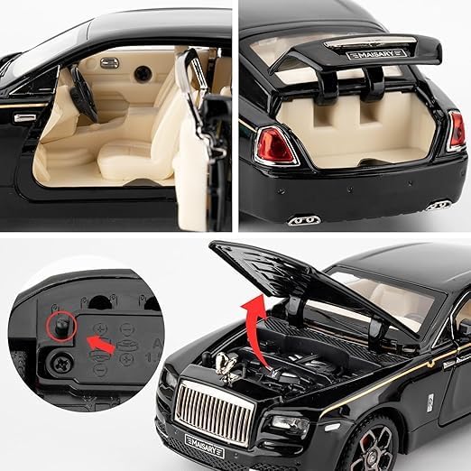 Image of 1 /32 Scale Rolls Royce Wraith Black Luxury Model Car Toy